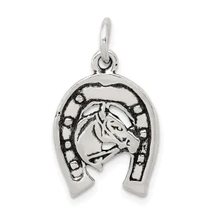 Silver Antiqued Finish Horse in Horseshoe Charm