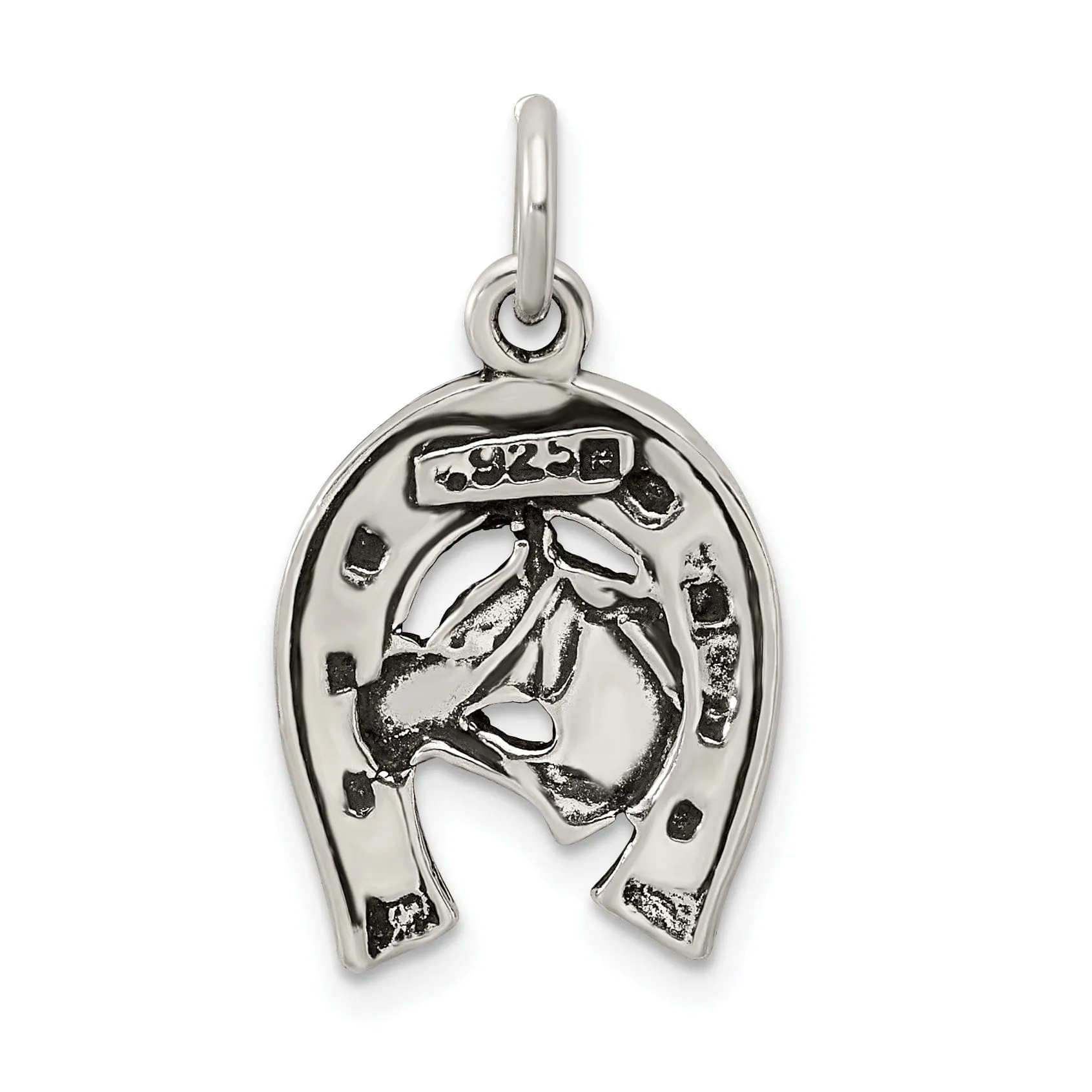 Silver Antiqued Finish Horse in Horseshoe Charm