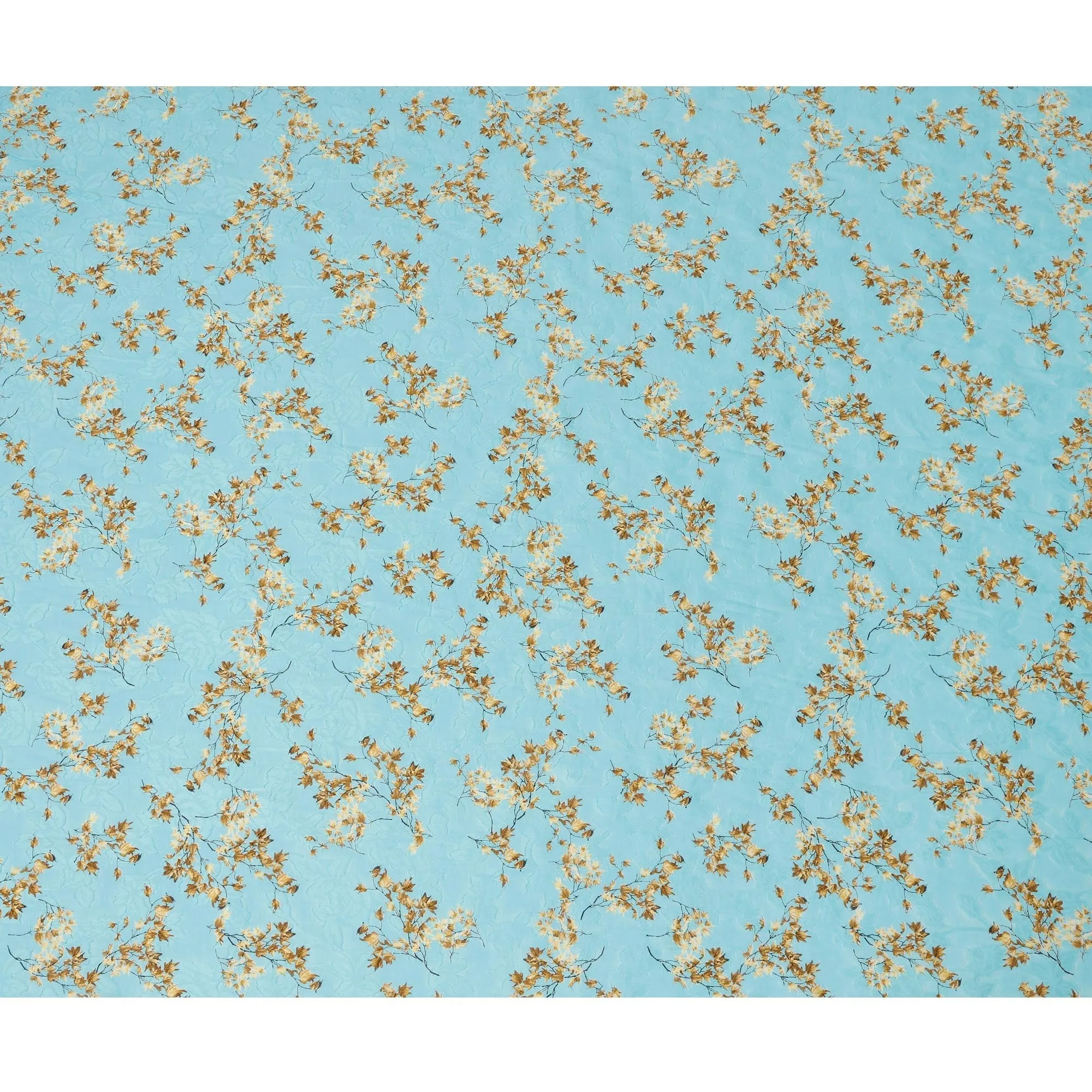 Sky Blue Floral Cotton Uragiri Voile Fabric having Jacquard, 110 cm Width-D20567