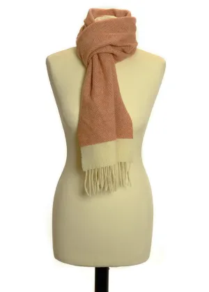 Soft Brown Herringbone Lambswool Fringe Scarf