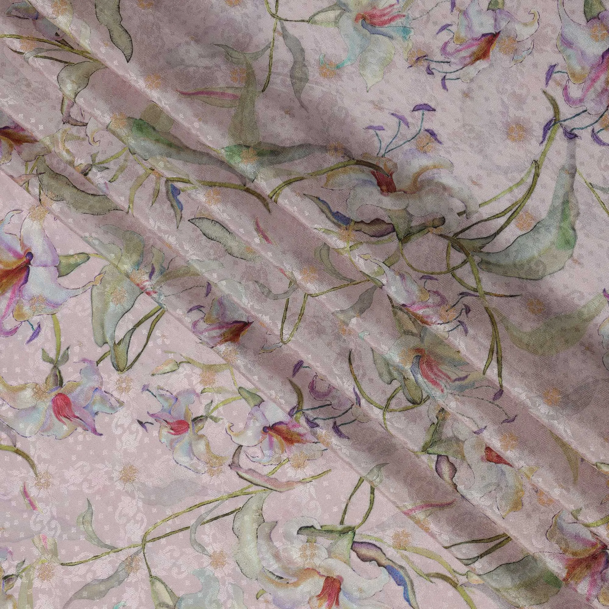 Soft Lavender Floral Viscose Crepe Digital Print Fabric, 110 cm Wide, Made in India-D21000