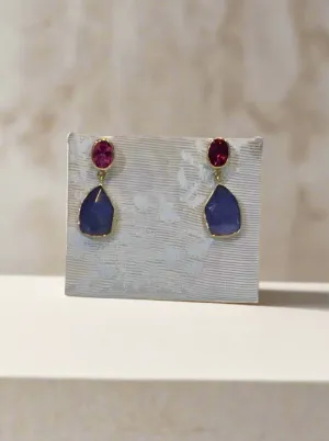 Tanzanite funcy cut and pink tourmaline 18k earrings, one of a kind, Fine earrings, handmade earrings, Greek jewelry