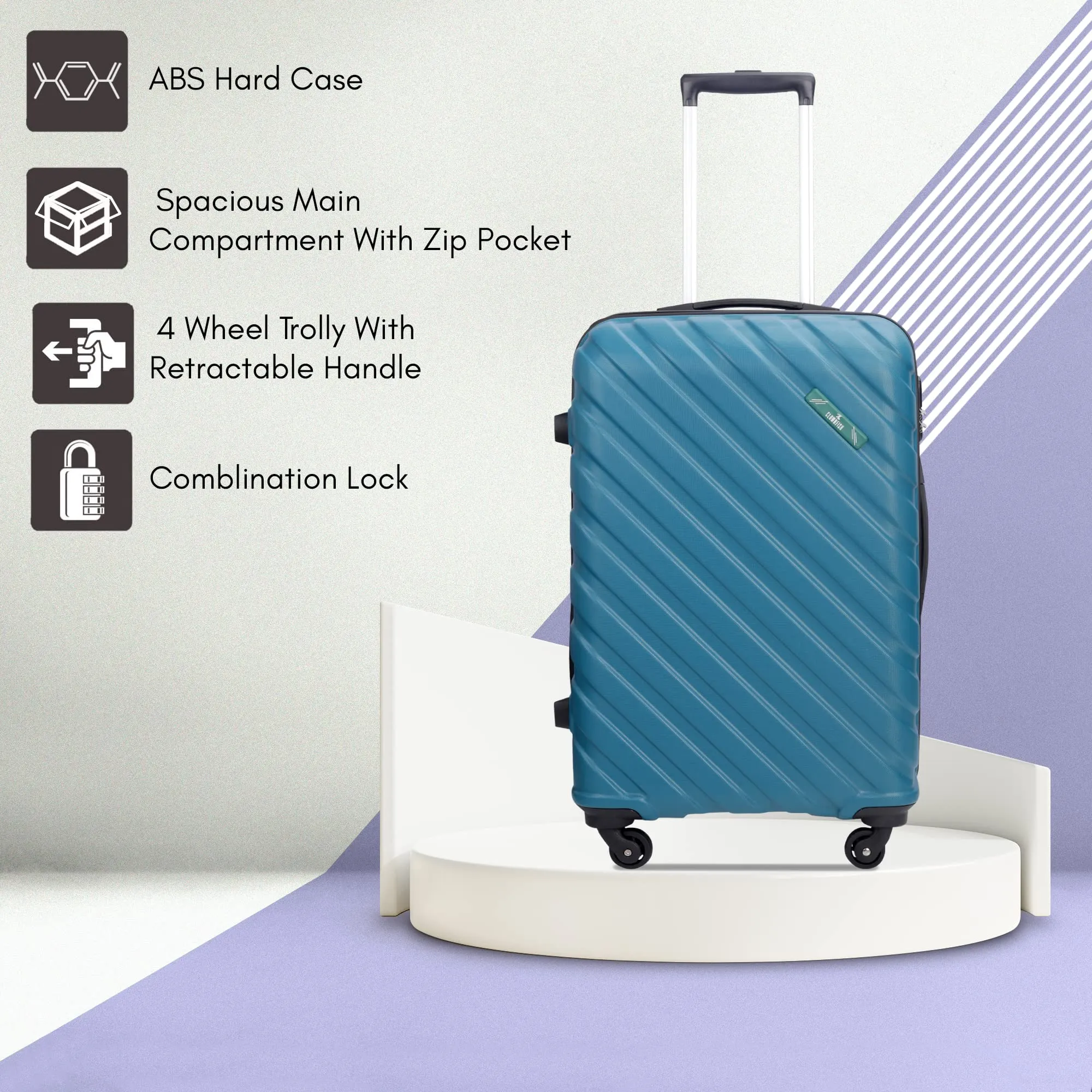 THE CLOWNFISH Armstrong Combo Of 2 Luggage Abs Spinner Hardside Case Suitcase Four Wheel Trolley Bags- Teal (Medium-65 Cm-24 Inch, Small-54 Cm-20 Inch), 38 Centimeters, 28 Centimeters