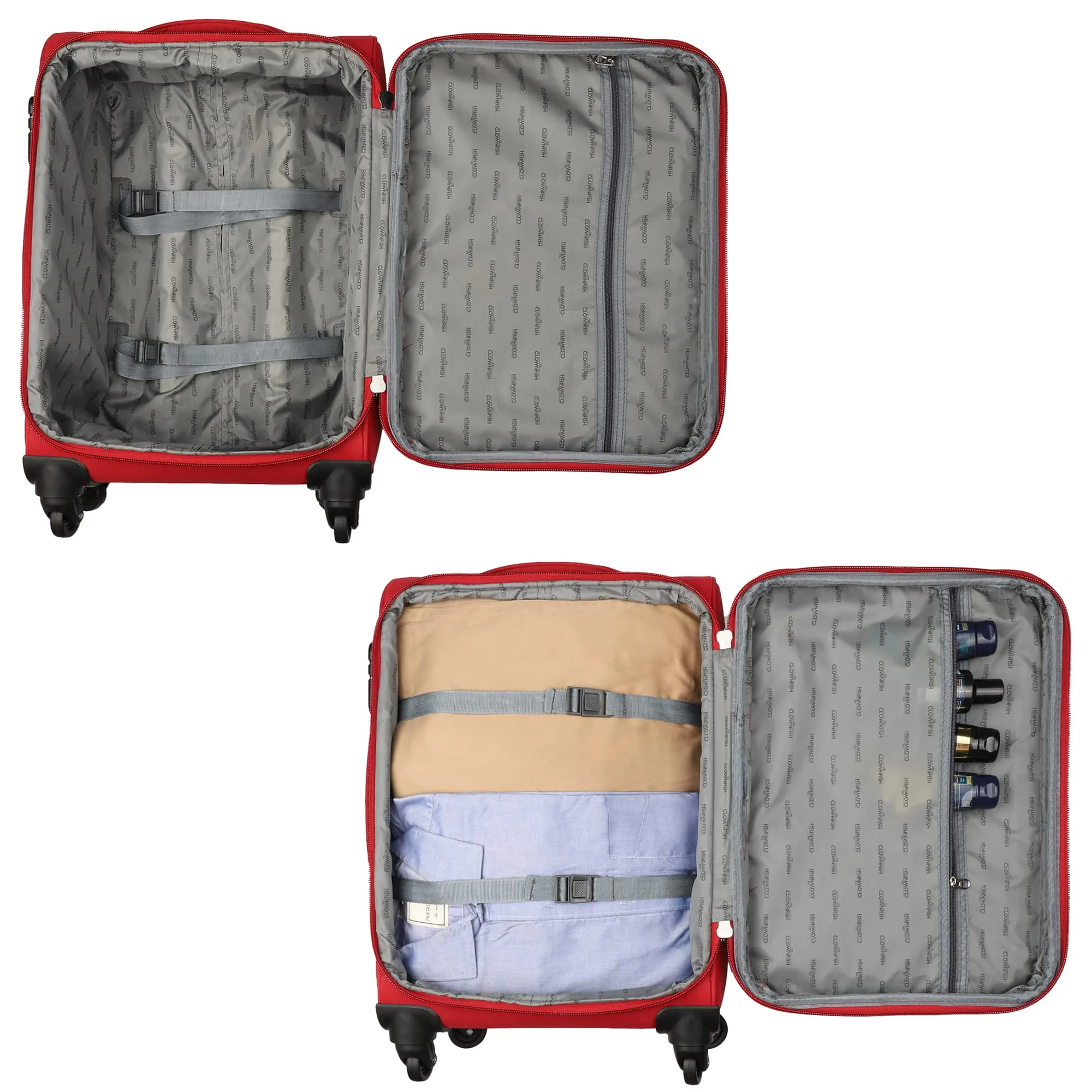 THE CLOWNFISH Farren Luggage Polyester Softcase Suitcase Four Wheel Trolley Bag- Red (Large Size- 76 cm)