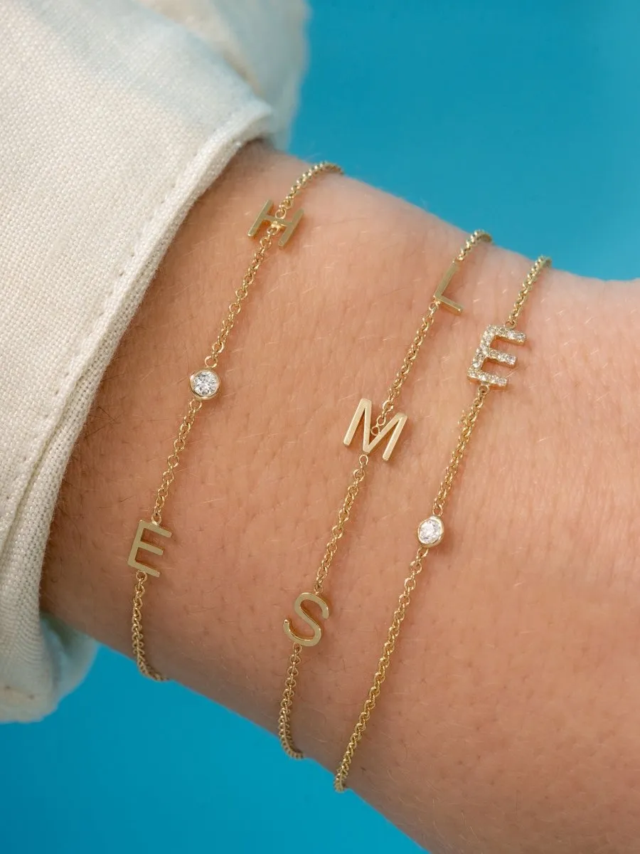 The Diamond Initial Bracelet 14K - 1 Letter