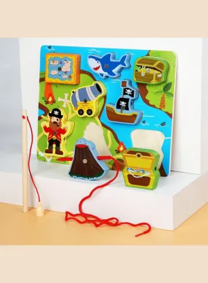 Wooden Fishing Game for Toddlers, Interactive Wooden Puzzle Toy for Kids, Pirate