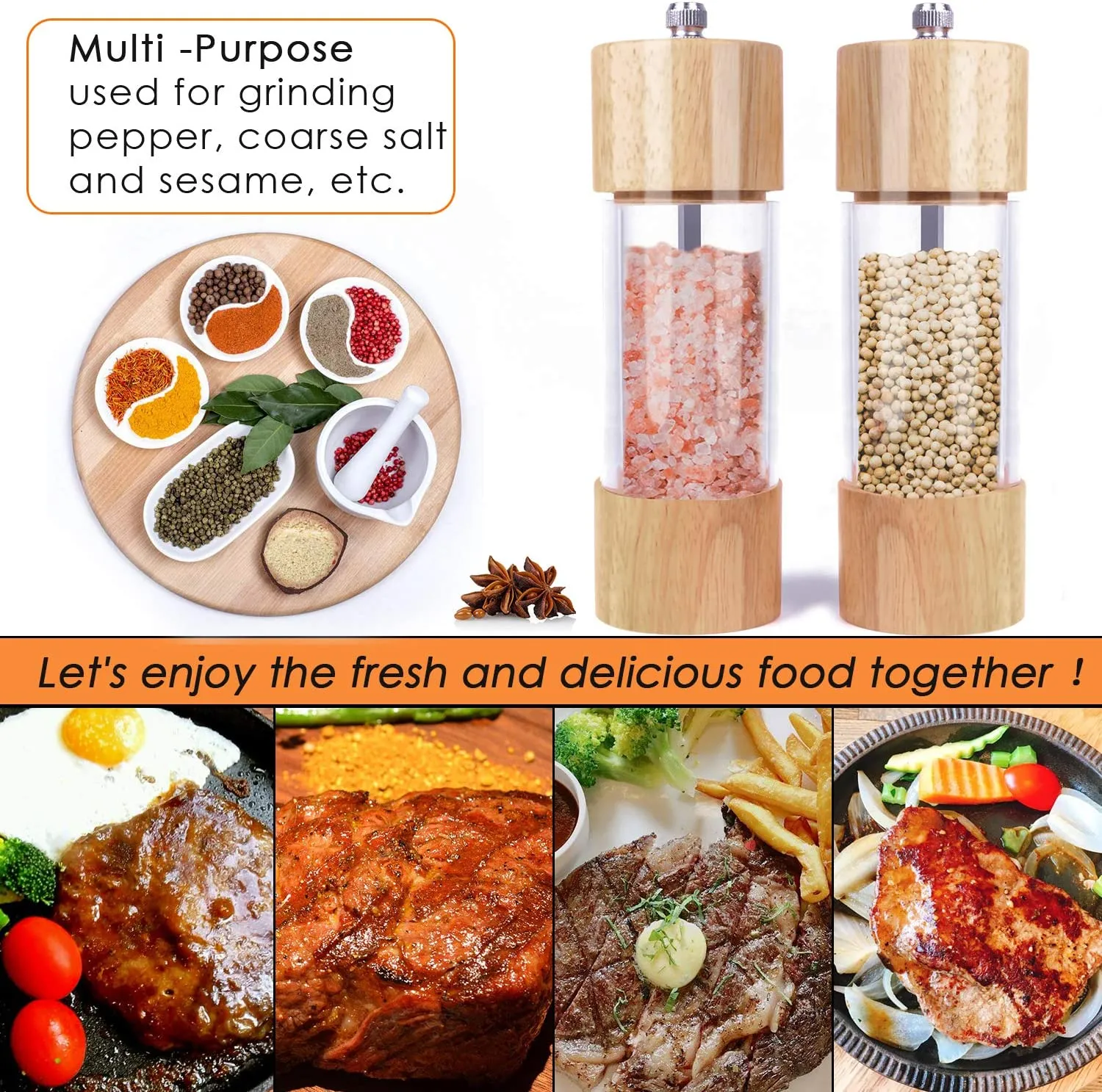 ﻿Wooden Salt and Pepper Grinder Set Manual Salt and Pepper Mills