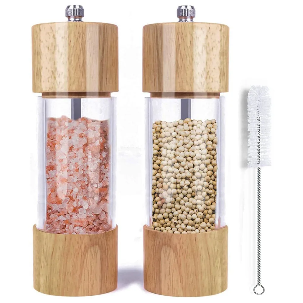 ﻿Wooden Salt and Pepper Grinder Set Manual Salt and Pepper Mills